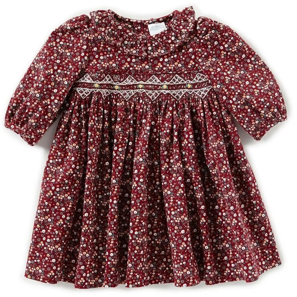 Luli & Me Red Smocked Christmas Dress Size 12 M